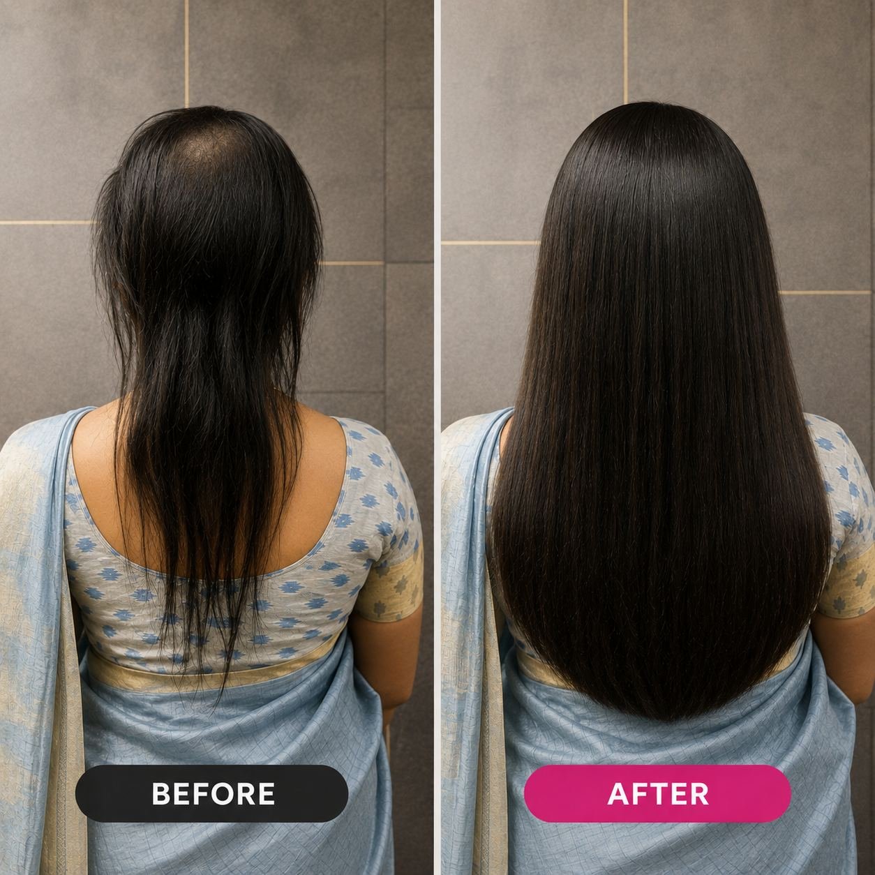 Before and after — back length transformation