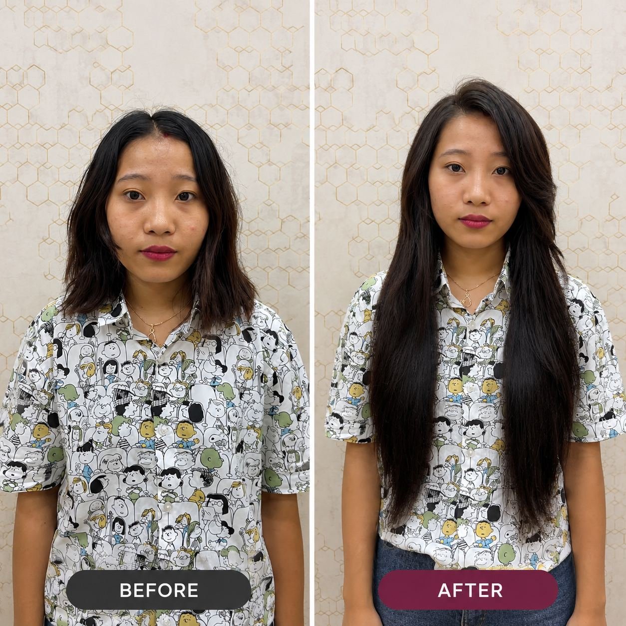 Before and after — long layered extensions