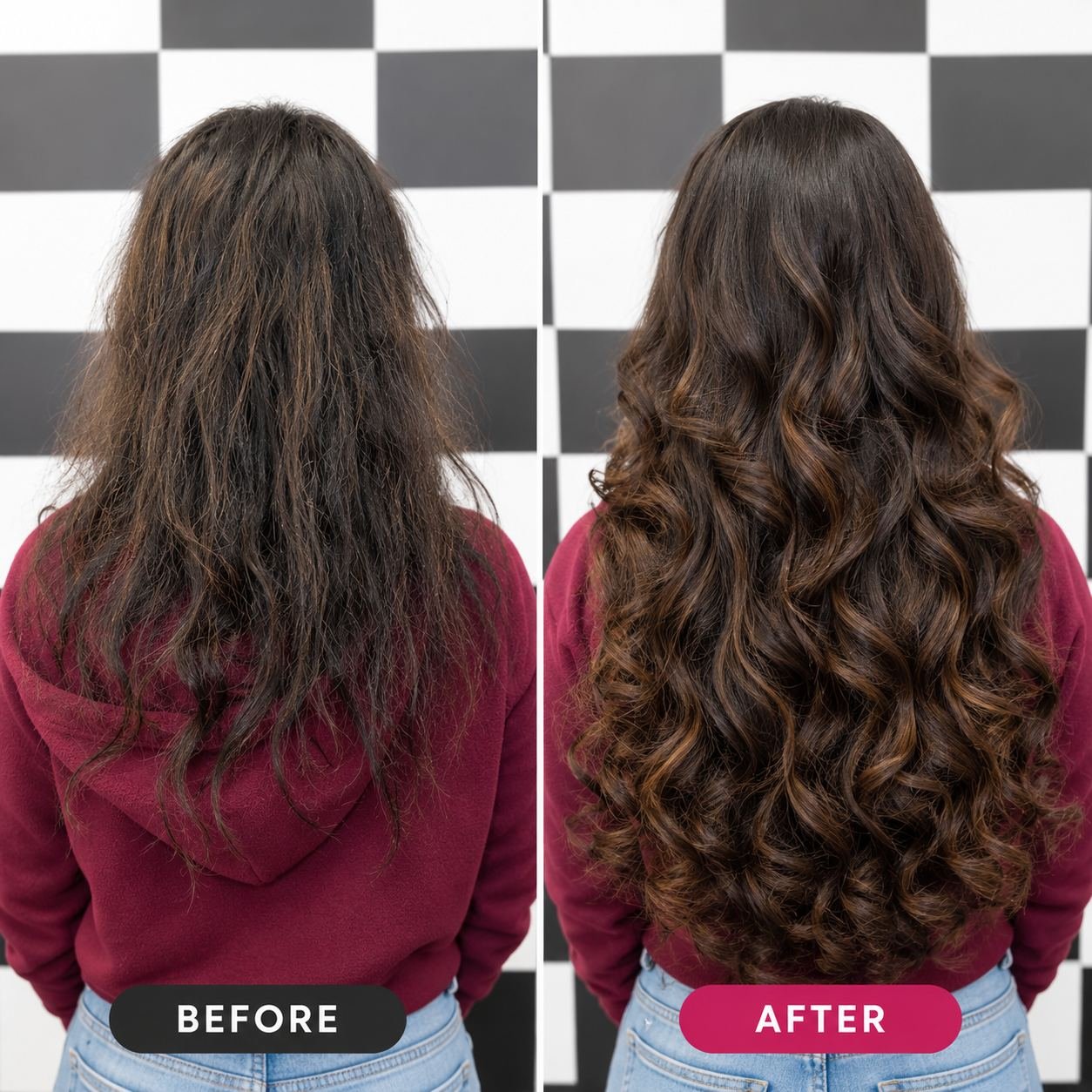 Before and after — curly volume